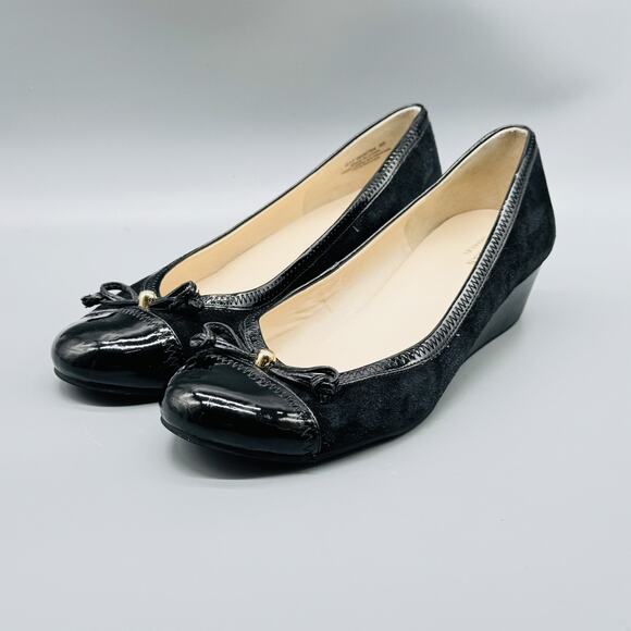 Cole Haan Shoes Womens 8 Black Suede Patent Leather Wedge Grand OS Comfort - Picture 4 of 11